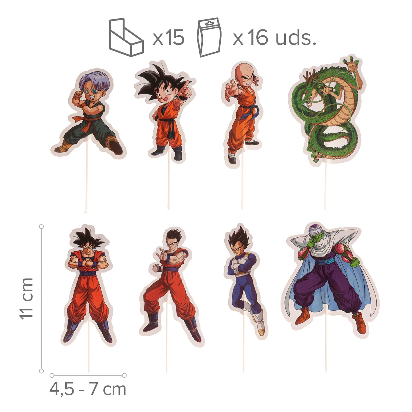 CAKE TOPPERS PAPEL DRAGON BALL 16 UNIDADES