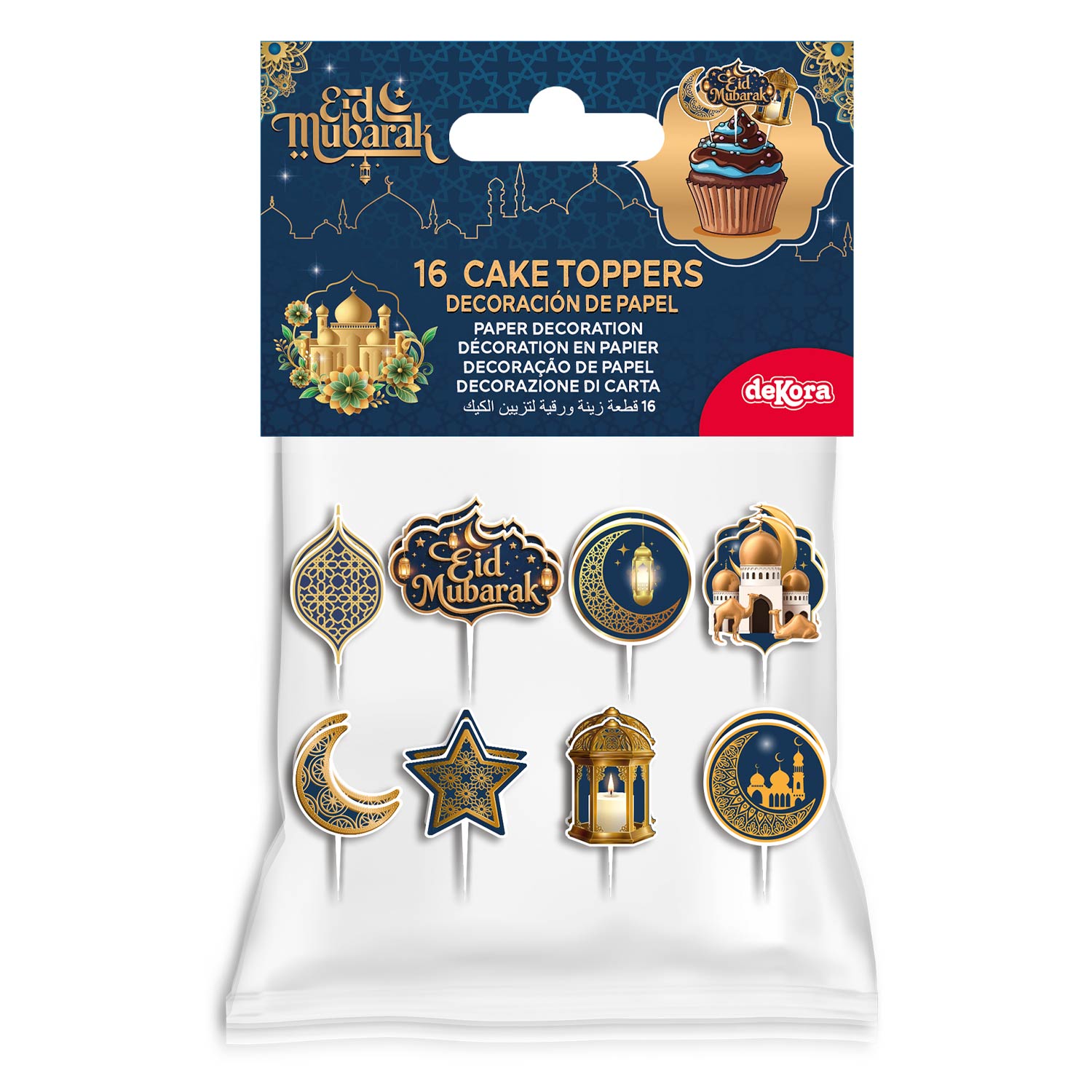 CAKE TOPPERS PAPEL EID MUBARAK 8 MODELOS 16 UNIDADES