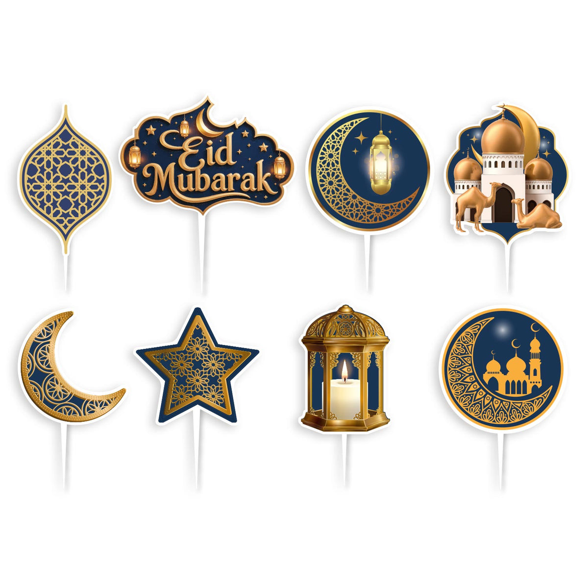 CAKE TOPPERS PAPEL EID MUBARAK 8 MODELOS 16 UNIDADES