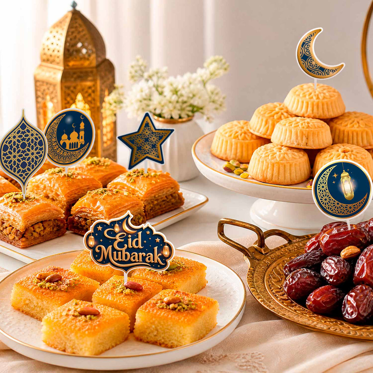 CAKE TOPPERS PAPEL EID MUBARAK 8 MODELOS 16 UNIDADES