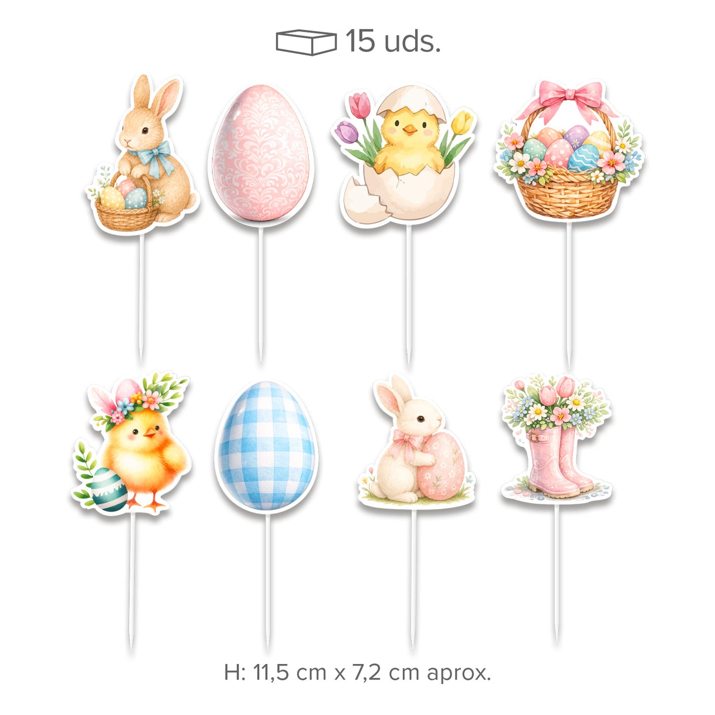 CAKE TOPPER PAPIER PÂQUES 8 UNITÉS