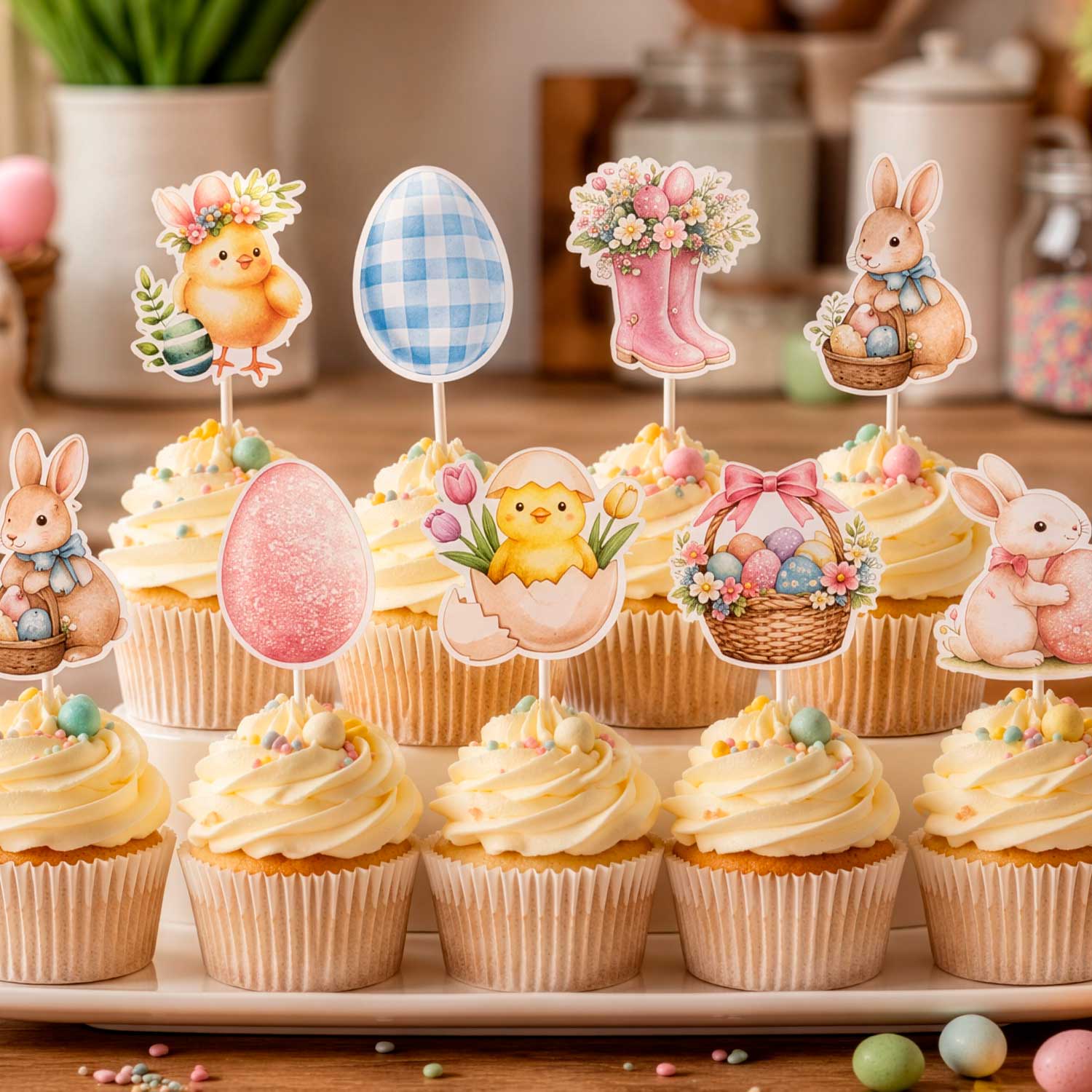 CAKE TOPPER PAPIER PÂQUES 8 UNITÉS