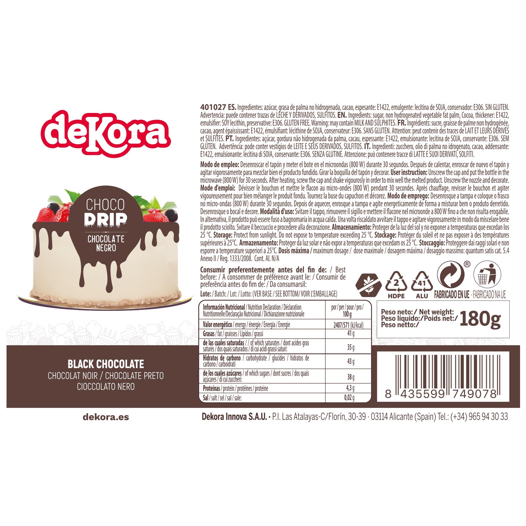 CHOCO DRIP CHOCOLATE NEGRO 180 GR