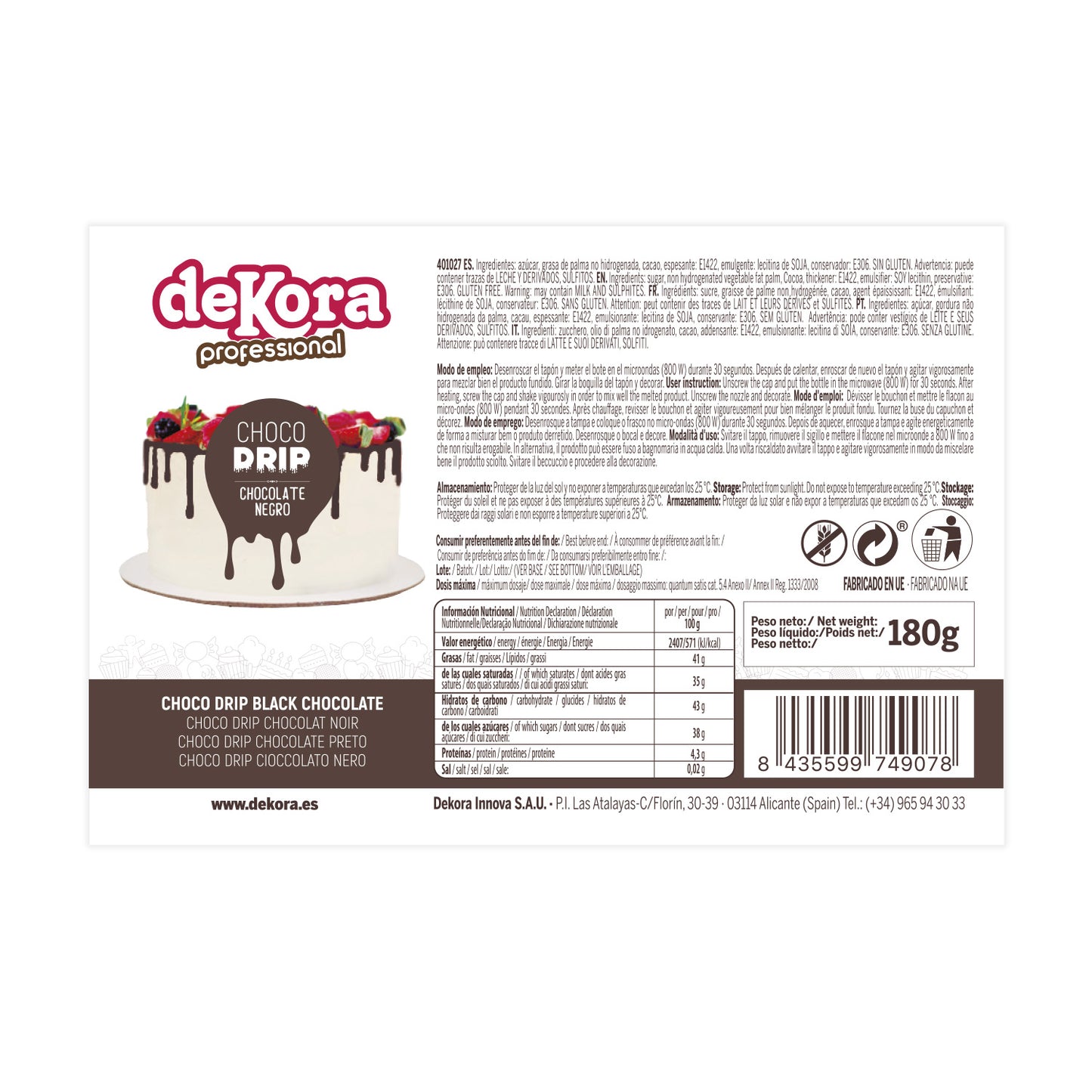 CHOCO DRIP CHOCOLATE NEGRO 180 GR