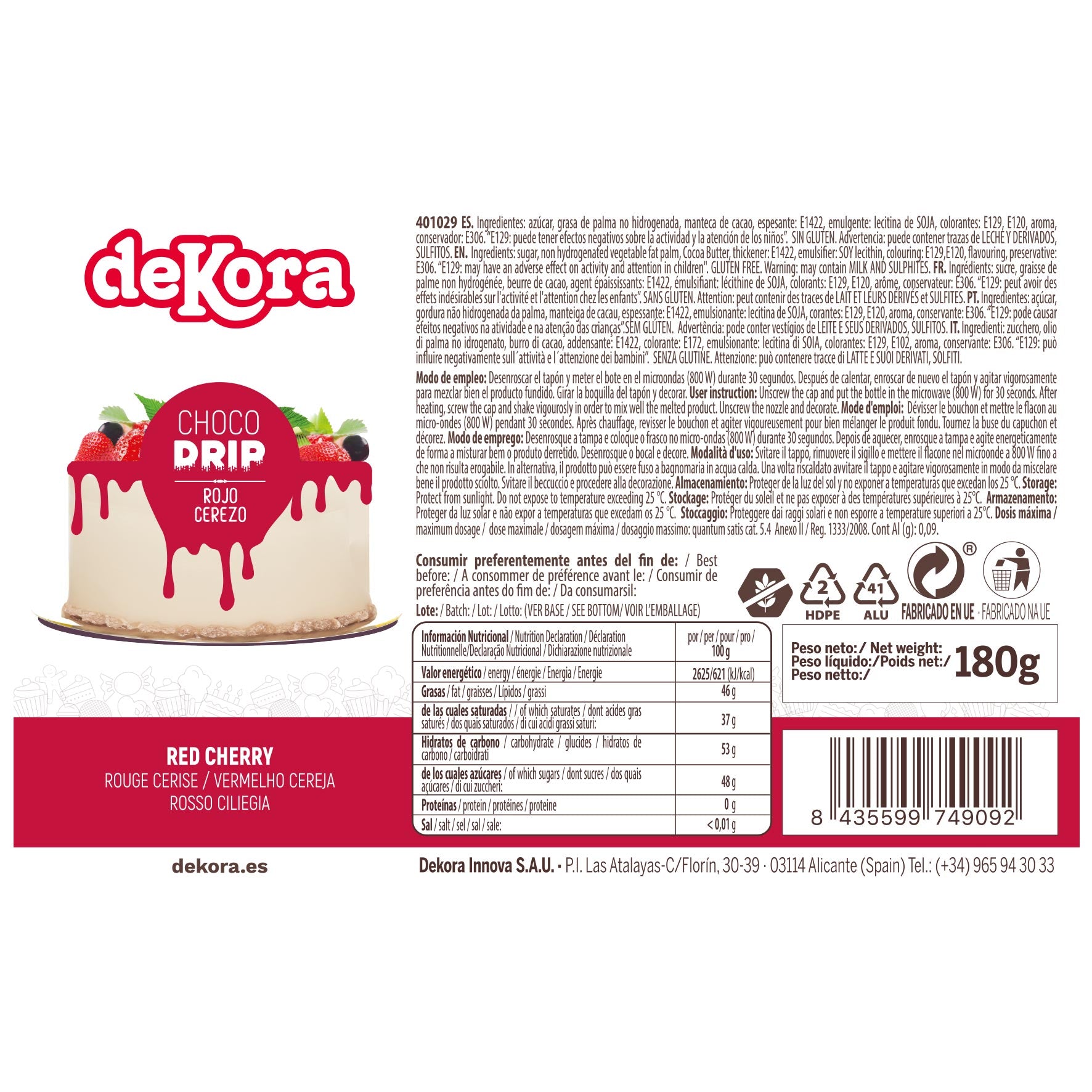 CHOCO DRIP ROJO CEREZO 180 GR
