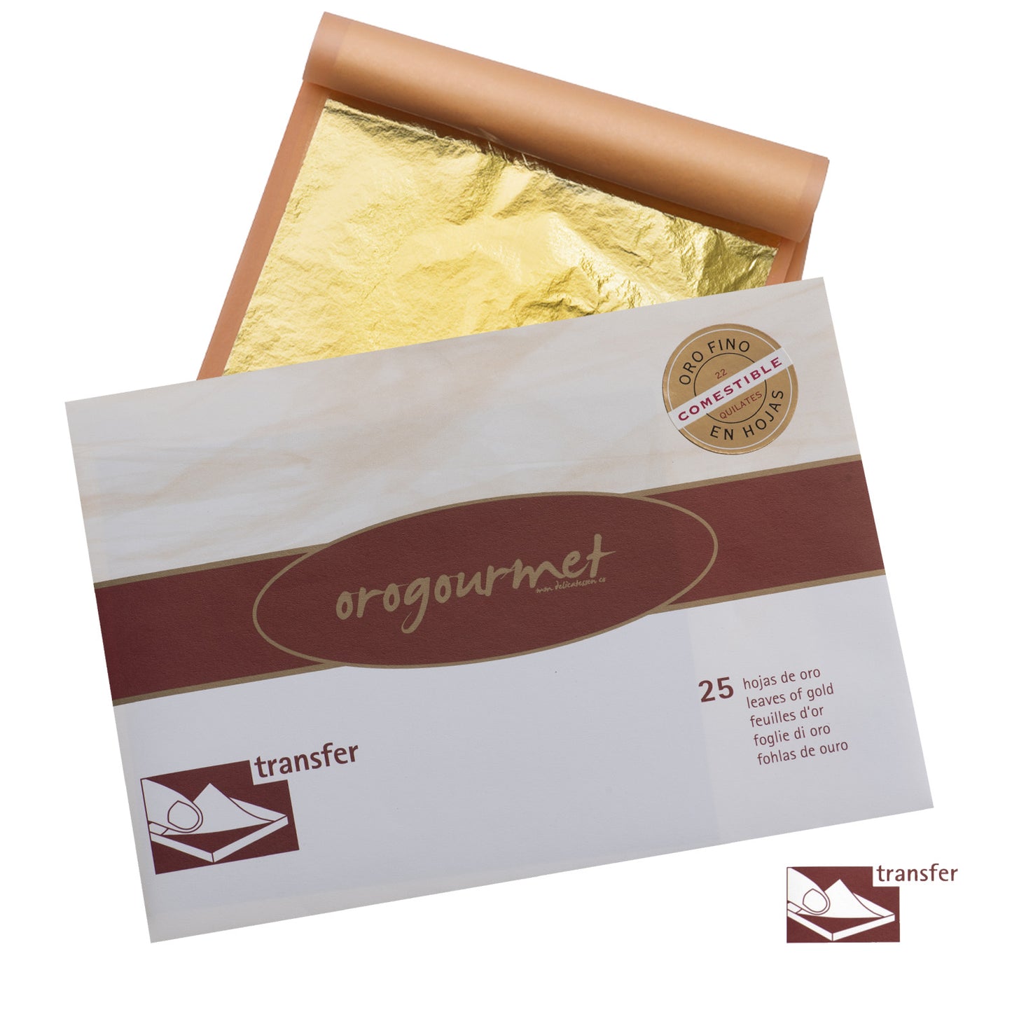 25 LAMINAS TRANSFER ORO COMESTIBLE 8X8CM