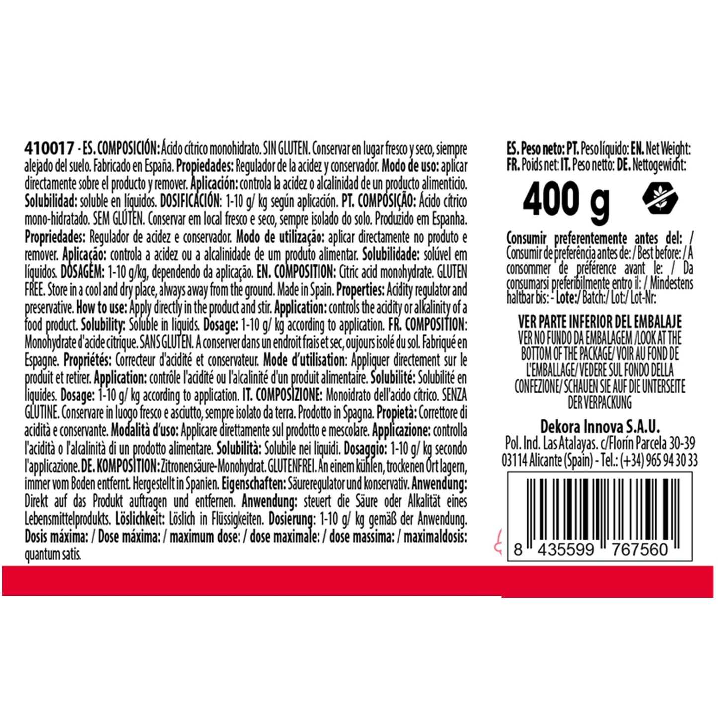 CITRIC ACID 400 GR