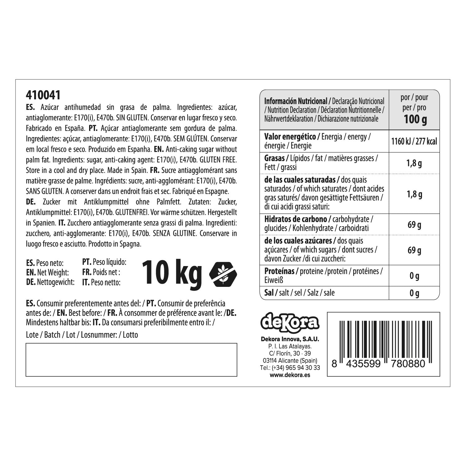 SUCRE ANTI-AGGLOMÉRANT 10KG