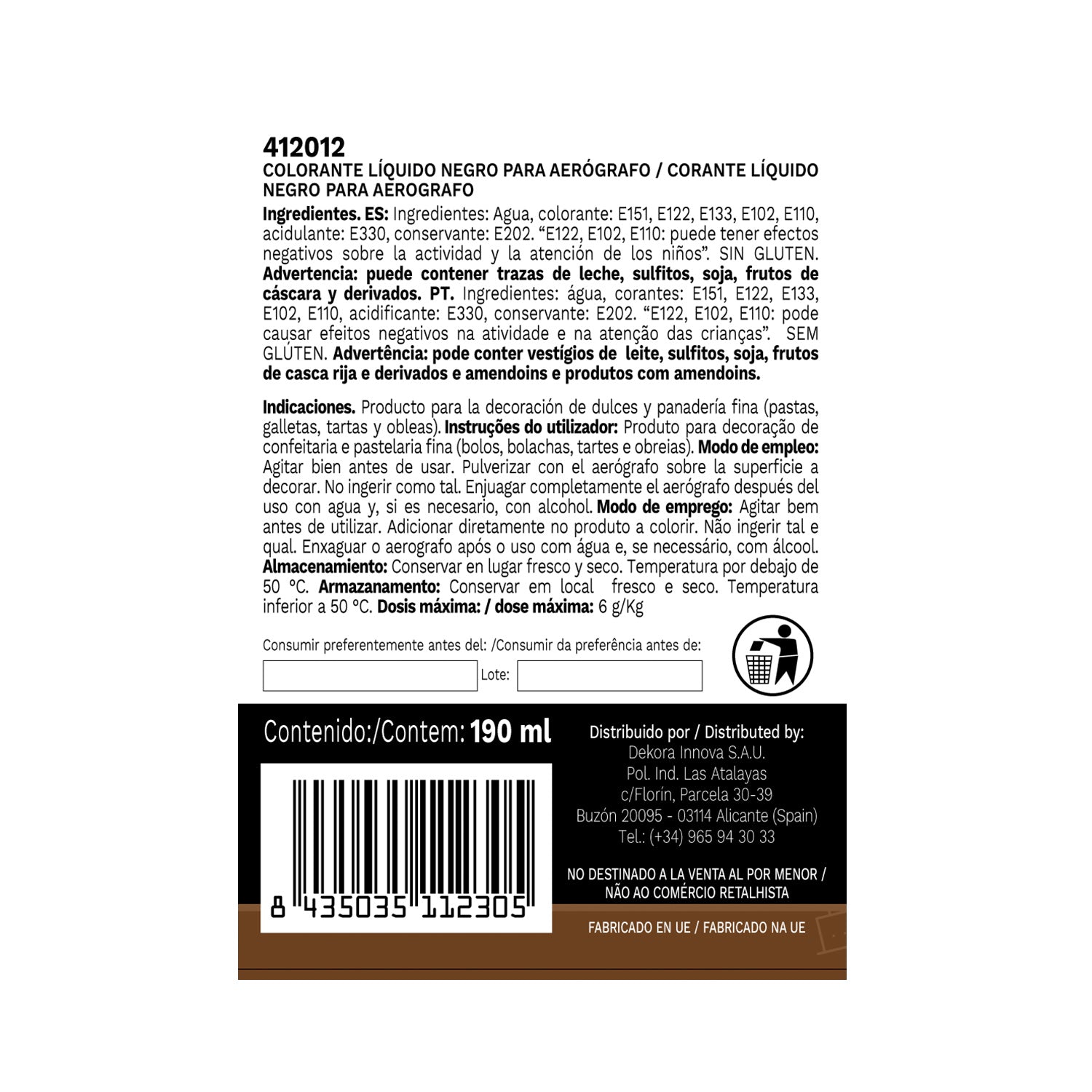 COLORANTE ALIMENTARIO ESPECIAL AERÓGRAFO NEGRO 190ML