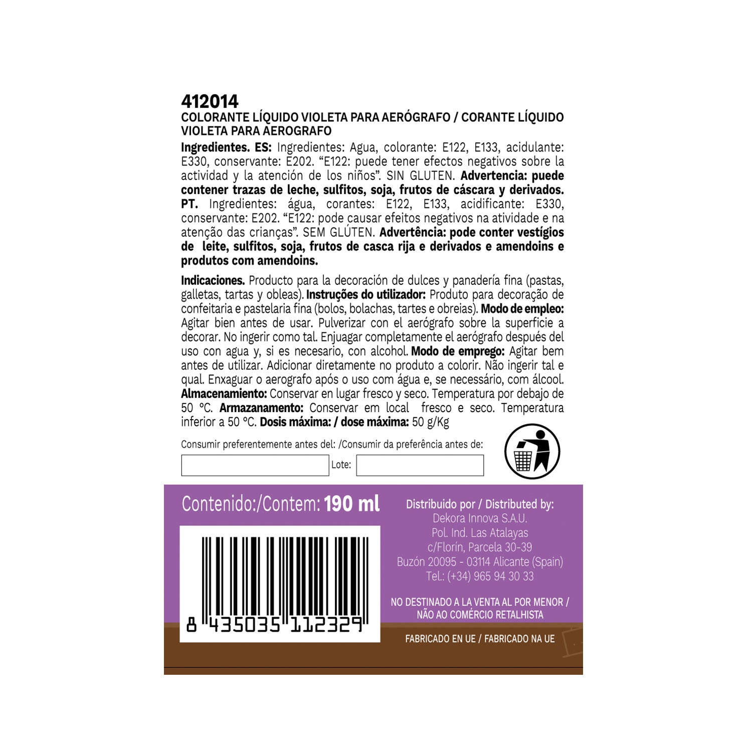 COLORANTE ALIMENTARIO ESPECIAL AERÓGRAFO VIOLETA 190ML