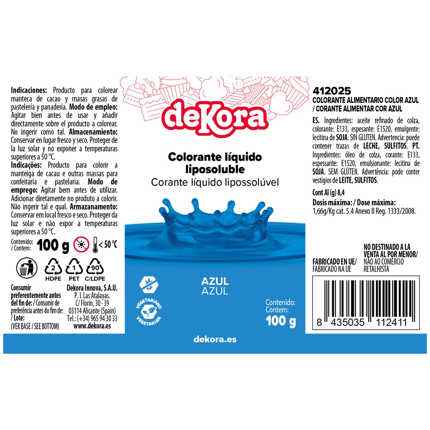 COLORANT ALIMENTAIRE LIQUIDE LIPOSOLUBLE BLEU 100 GR