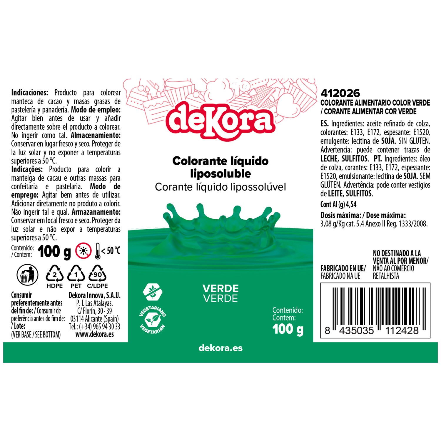 CORANTE ALIMENTAR LÍQUIDO LIPOSSOLÚVEL VERDE 100 GR