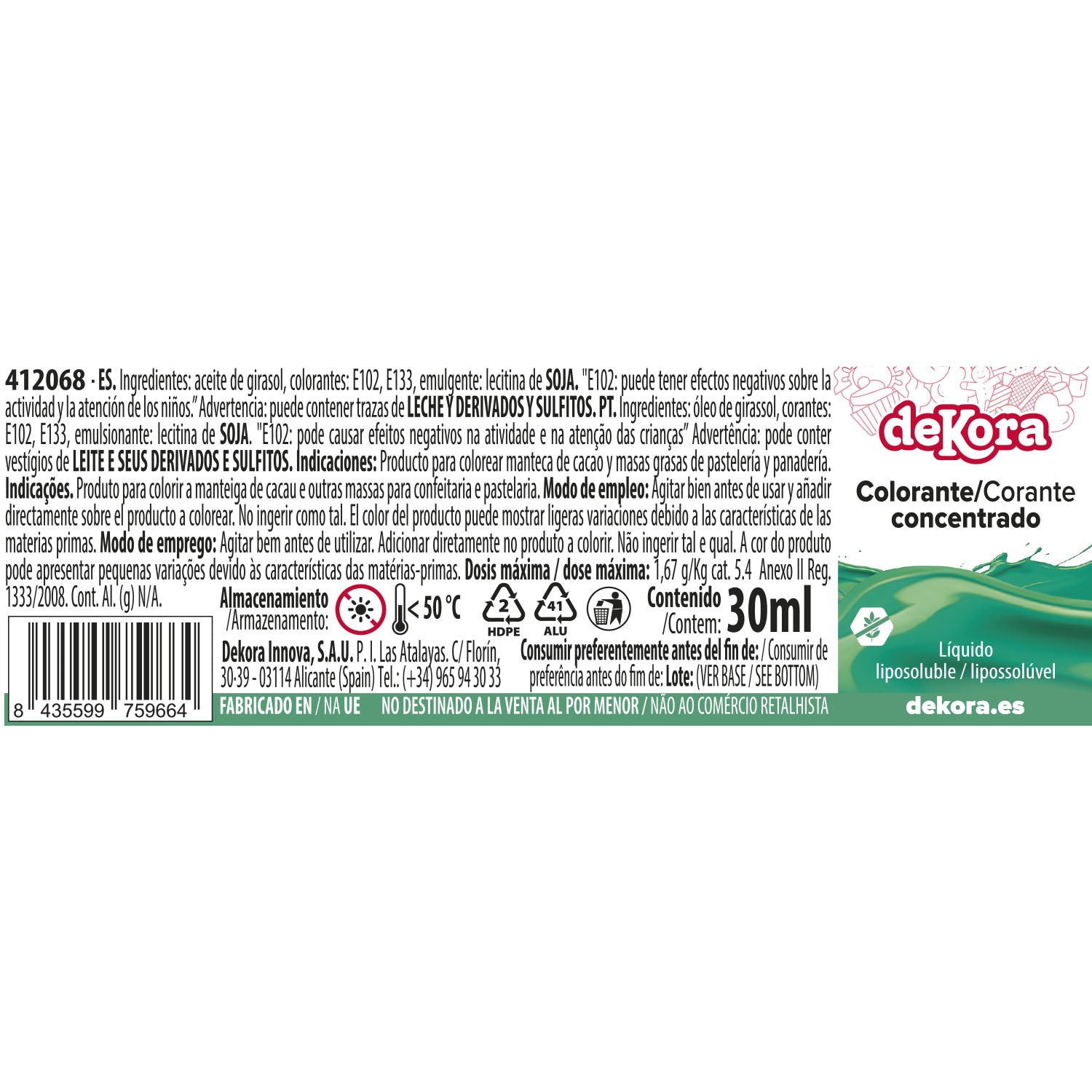 SUPER COLOR LIPOSOLUBLE LIQUIDE VERT AZOFREE 30ML