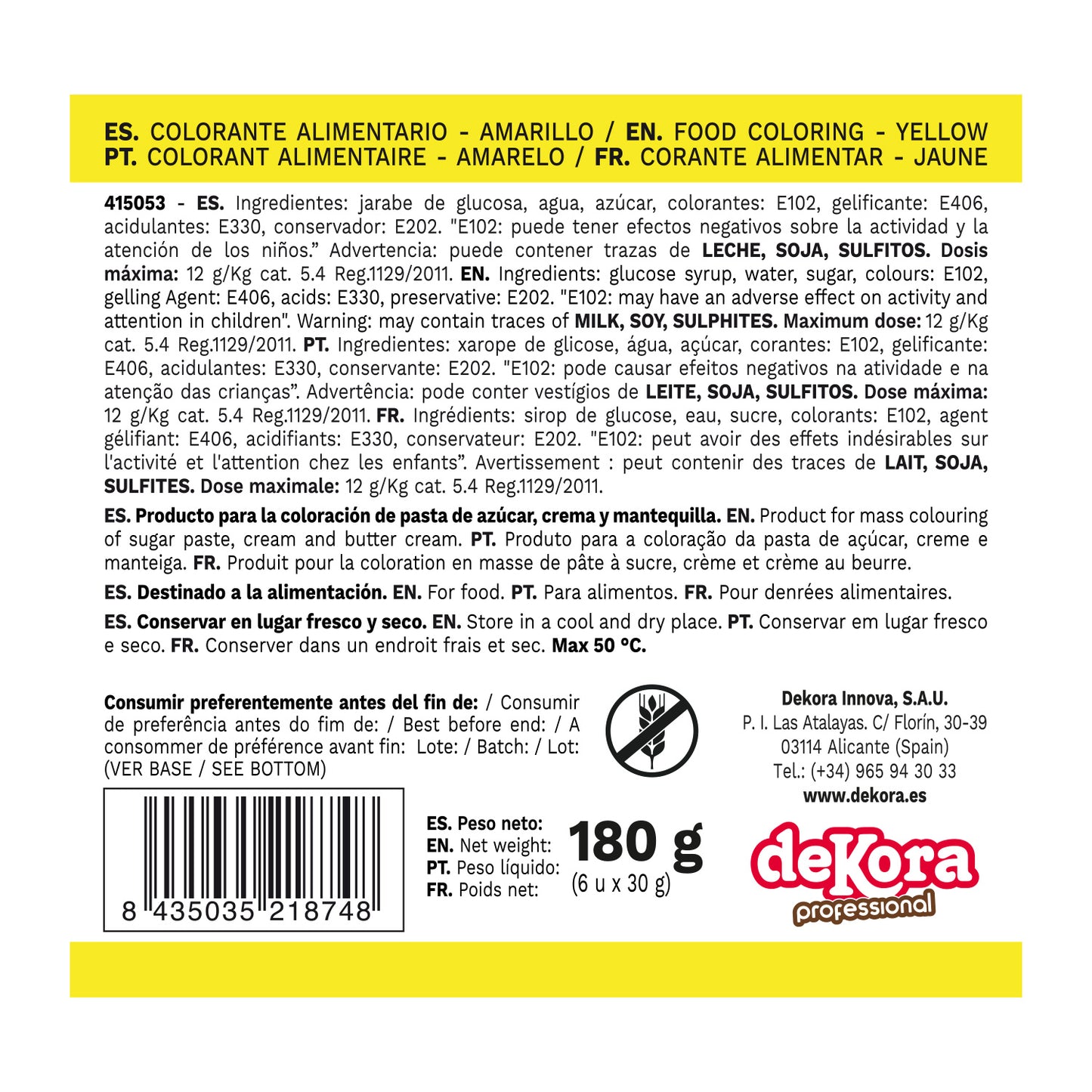 6 COLORANTE IN PASTA GIALLO 30G