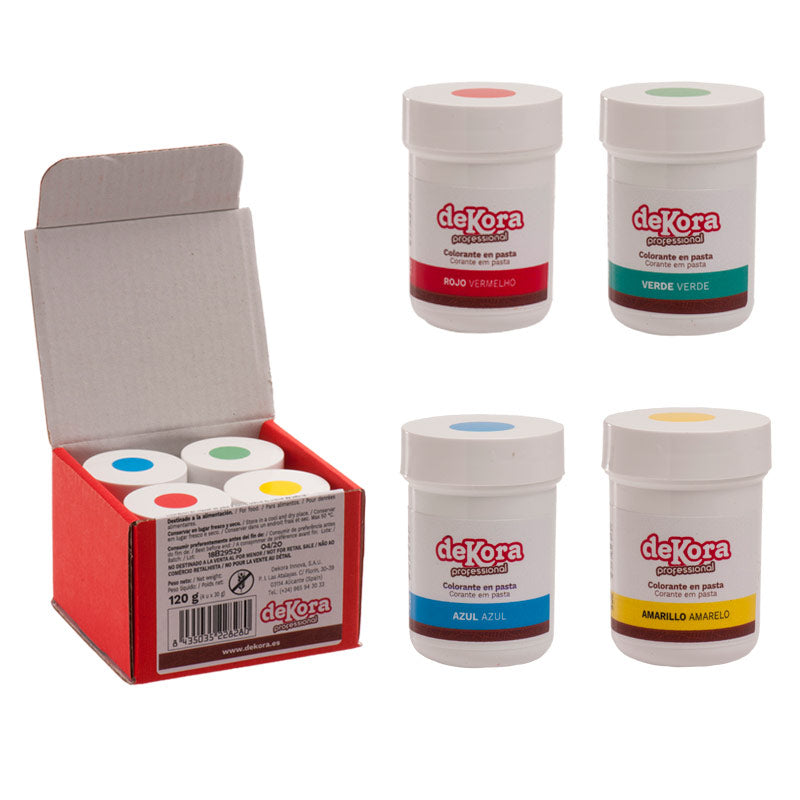 BOÎTE ASSORTIS 4 COLORANTS EN PÂTE-JAUNE,BLEU,ROUGE,VERT