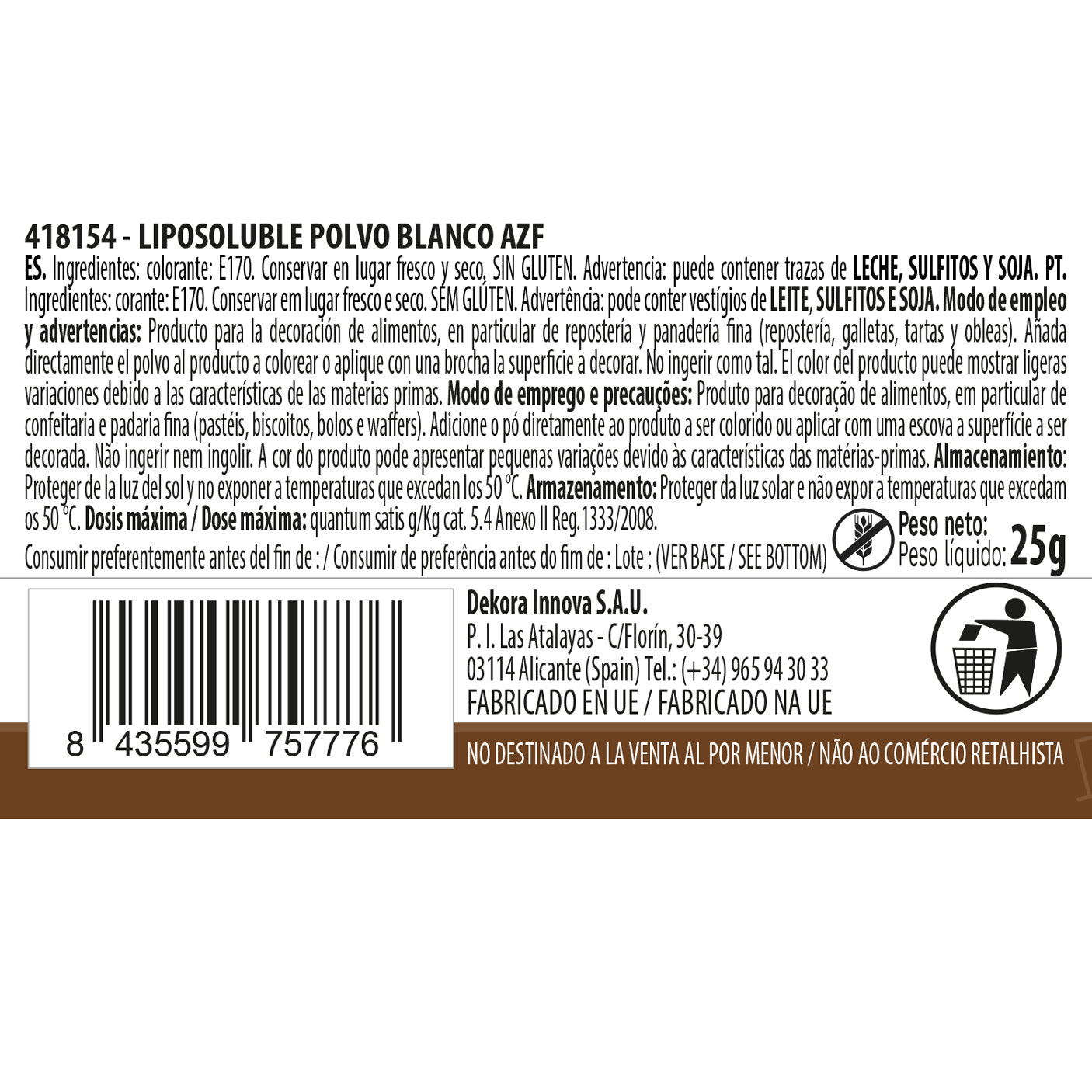 COLORANTE POLVO LIPOSOLUBLE BLANCO 25G