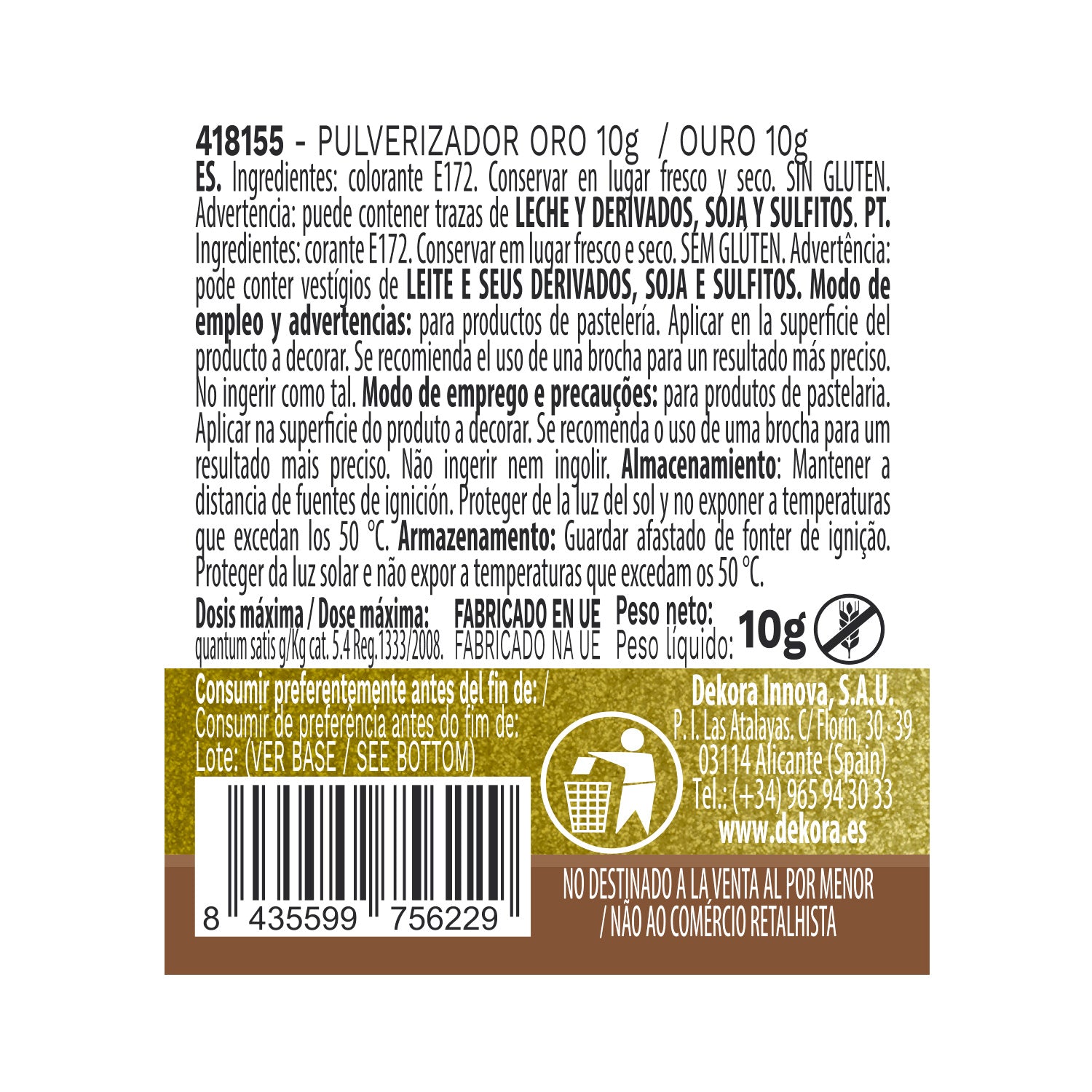 PULVERIZADOR ORO EFECTO PERLADO 10G SIN E171