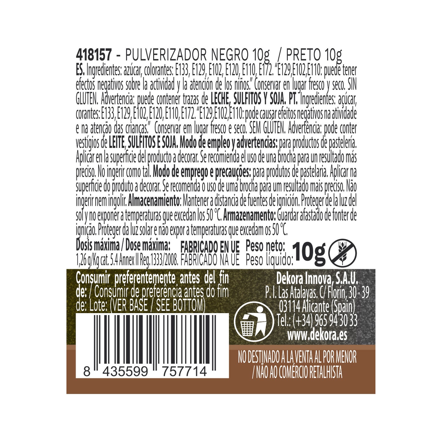 PULVERIZADOR NEGRO EFECTO PERLADO 10GR SIN E171