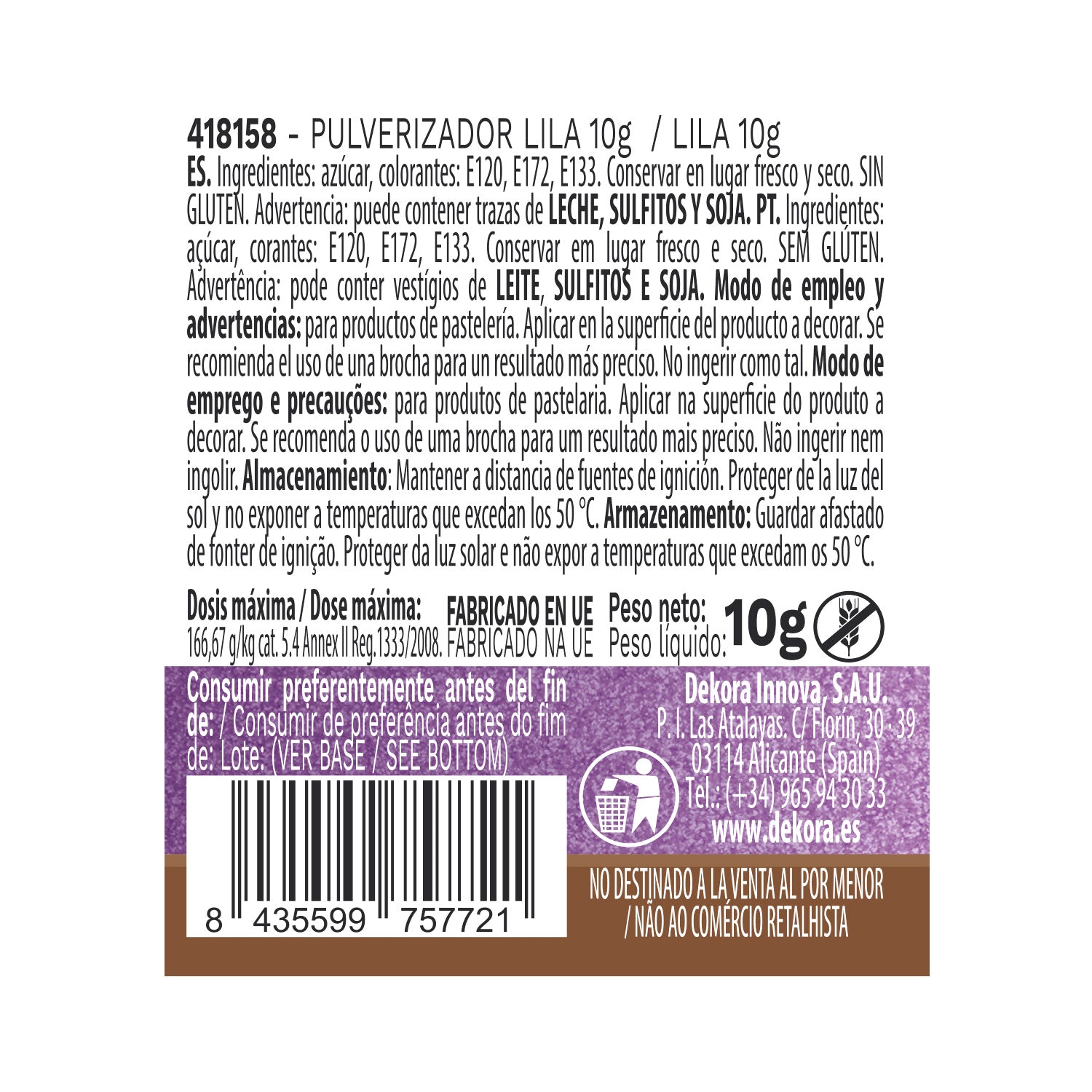 SPRAY POUDRE LILA EFFET PERLE 10GR SANS E171