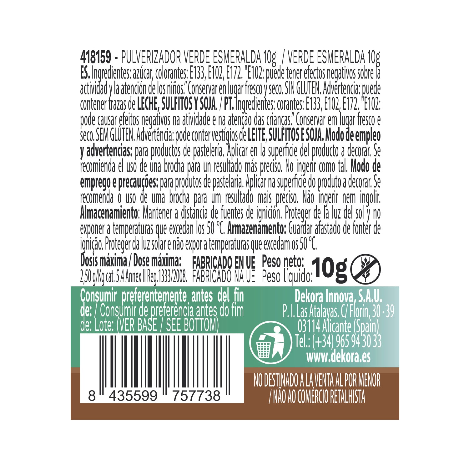 SPRAY POUDRE VERT ÉMERAUDE  EFFET PERLE 10GR SANS E171