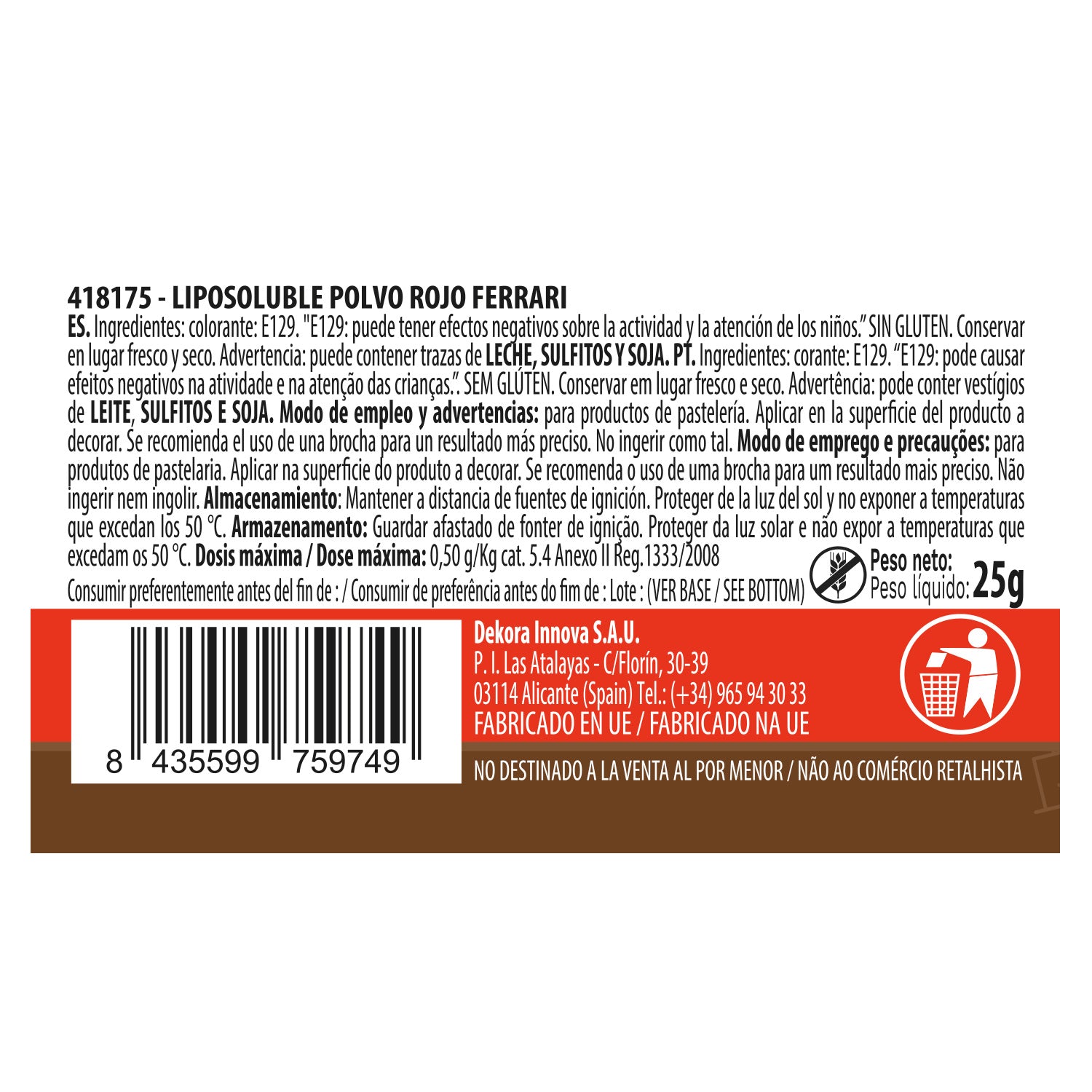 FERRARI RED FAT SOLUBLE POWDER FOOD COLORING 25G