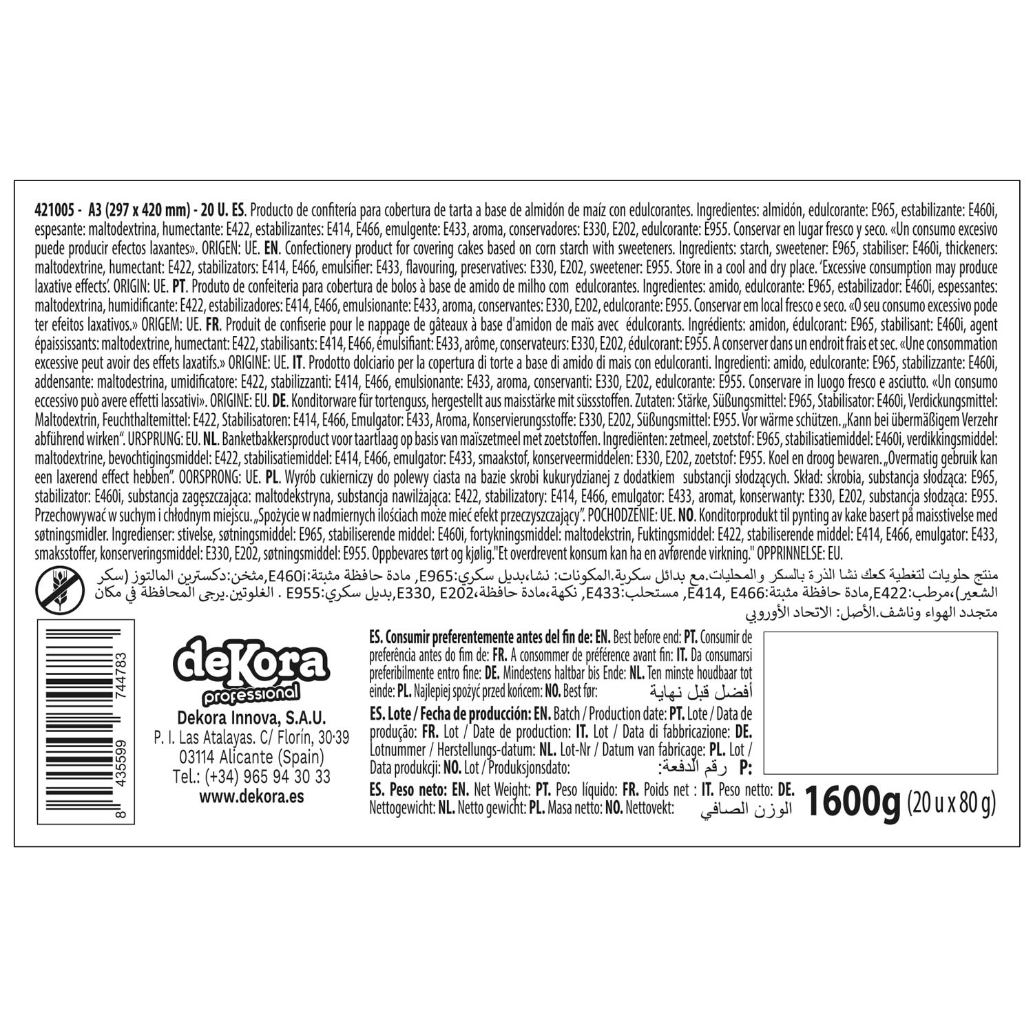 20 LAMINAS COMESTIBLES A3 ZERO SIN E171