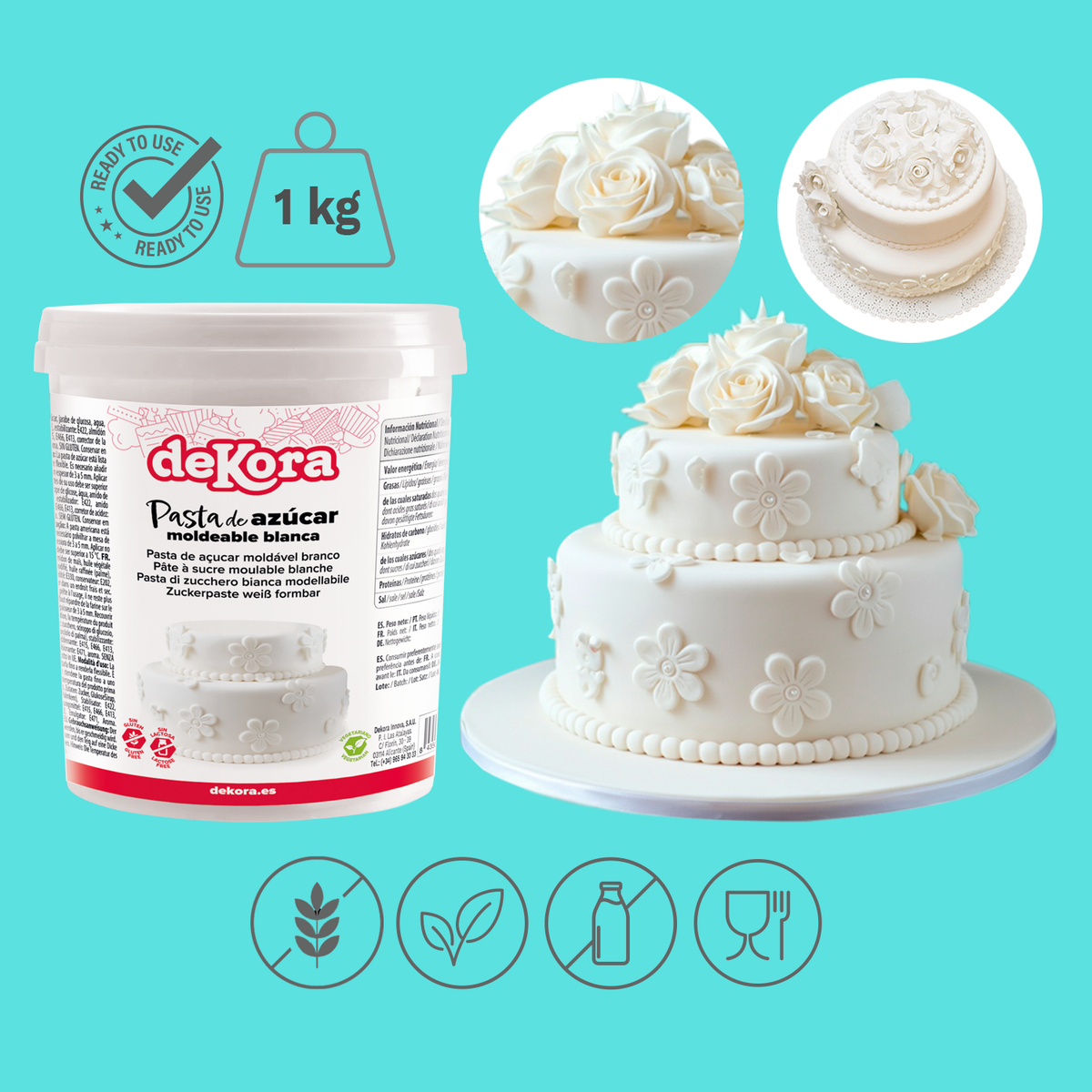 PASTA AZÚCAR / FONDANT BLANCO SIN GLUTEN 1 KG