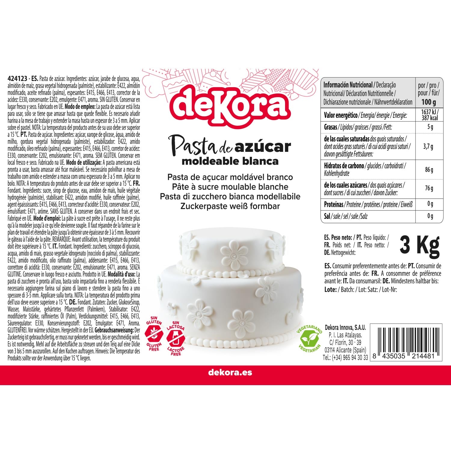 PÂTE À SUCRE BLANCHE À MODELER 3KG