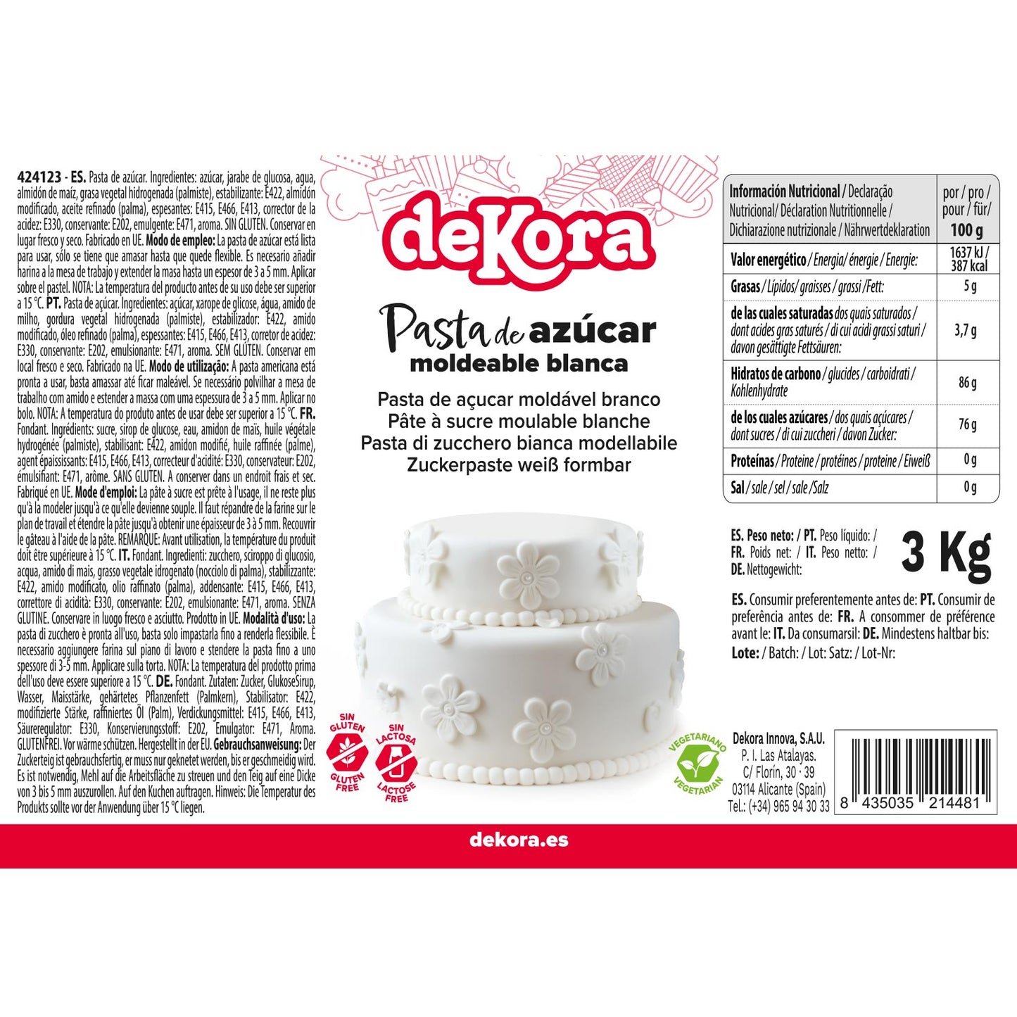 PÂTE À SUCRE BLANCHE À MODELER 3KG