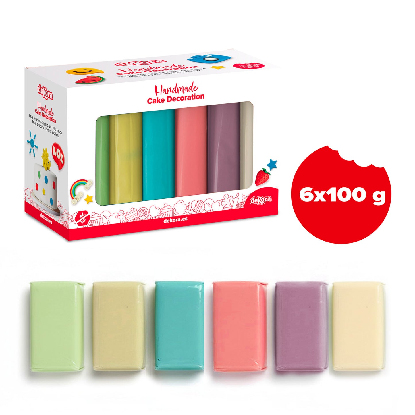 PACK FONDANT 6 COLORES PASTEL 600GR
