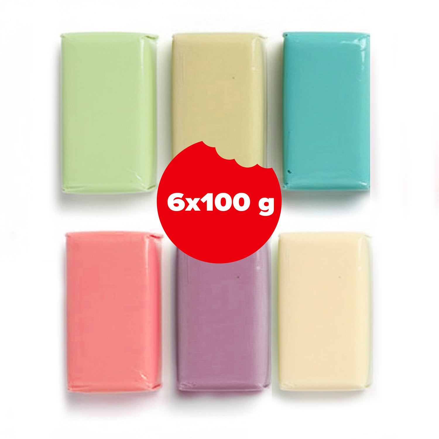 PACK FONDANT 6 COLORES PASTEL 600GR