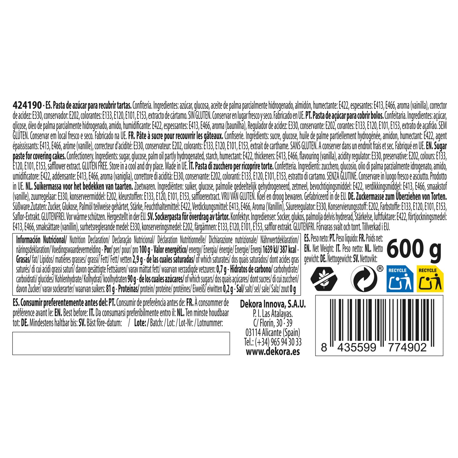 PACK FONDANT 6 COLORES MISIÓN ESPACIAL 600G