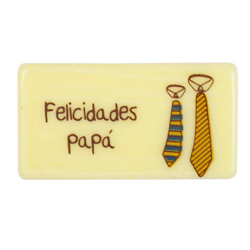 PLACA RECTANGULAR CHOCOLATE BRANCO DIA DO PAI FELICIDADES PAPÁ 5,4 x 2,9 CM