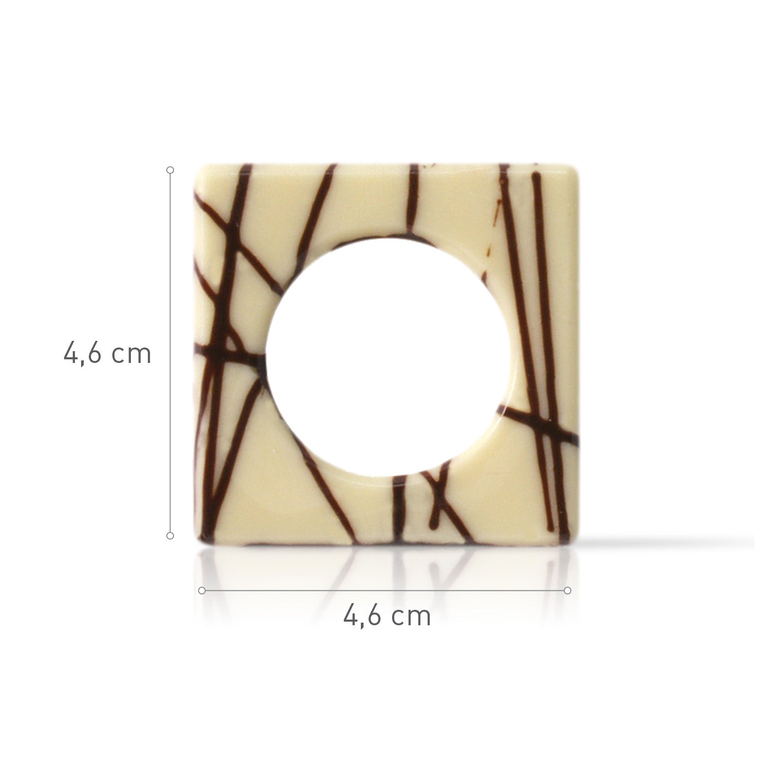 SQUARE WHITE CHOCOLATE WITH BLACK STRIPES 46X46MM