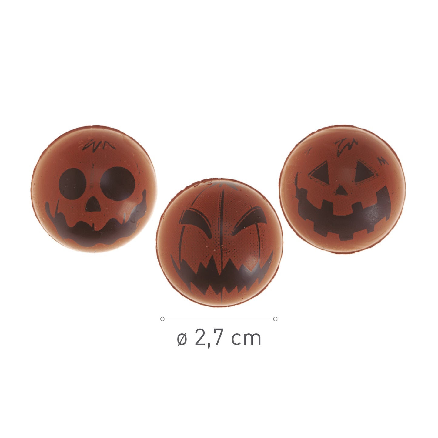 BOULE CHOCOLAT NOIR 3D 3 CITROUILLES D'HALLOWEEN Ø 27MM