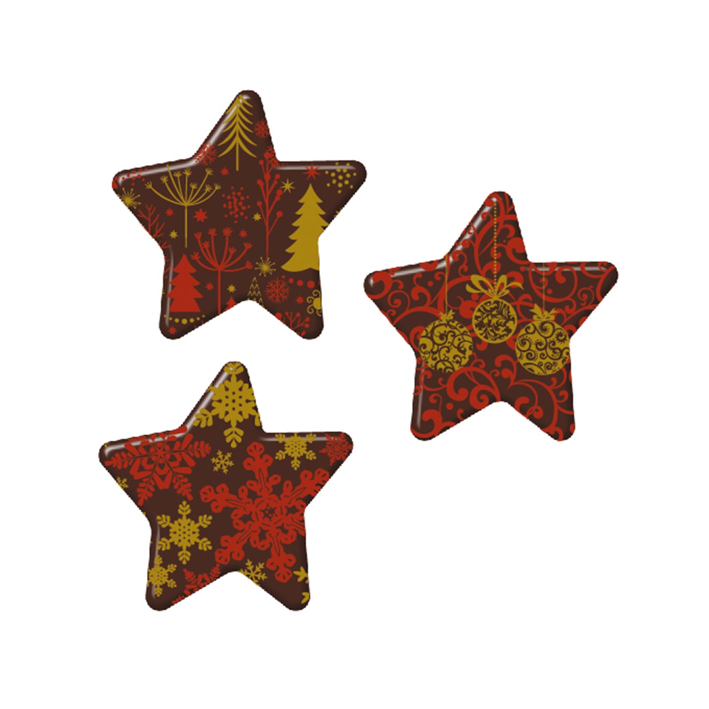 ÉTOILES DÉCORÉES DE NOËL EN CHOCOLAT NOIR 31X31MM