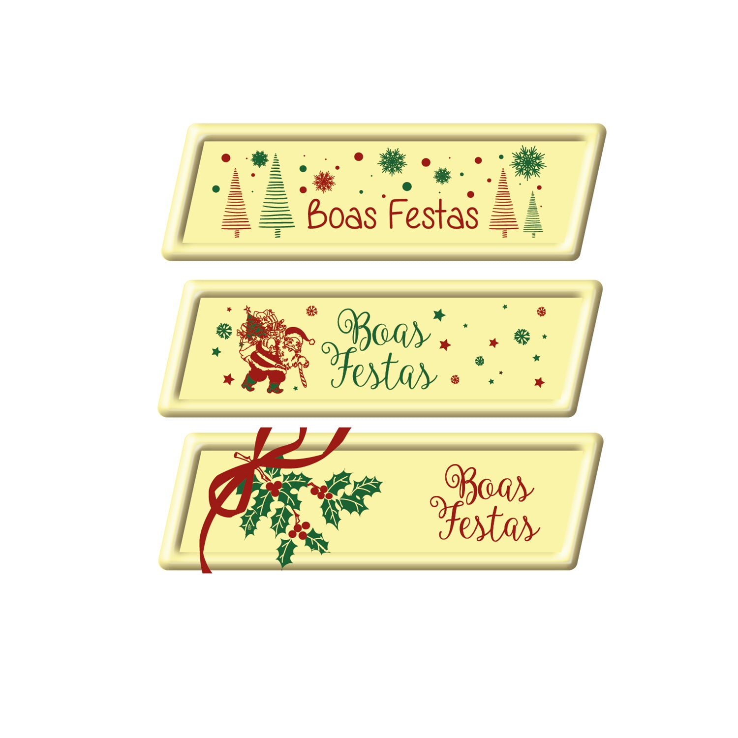 PLAQUES EN CHOCOLAT BLANC BOAS FESTAS 70X23MM