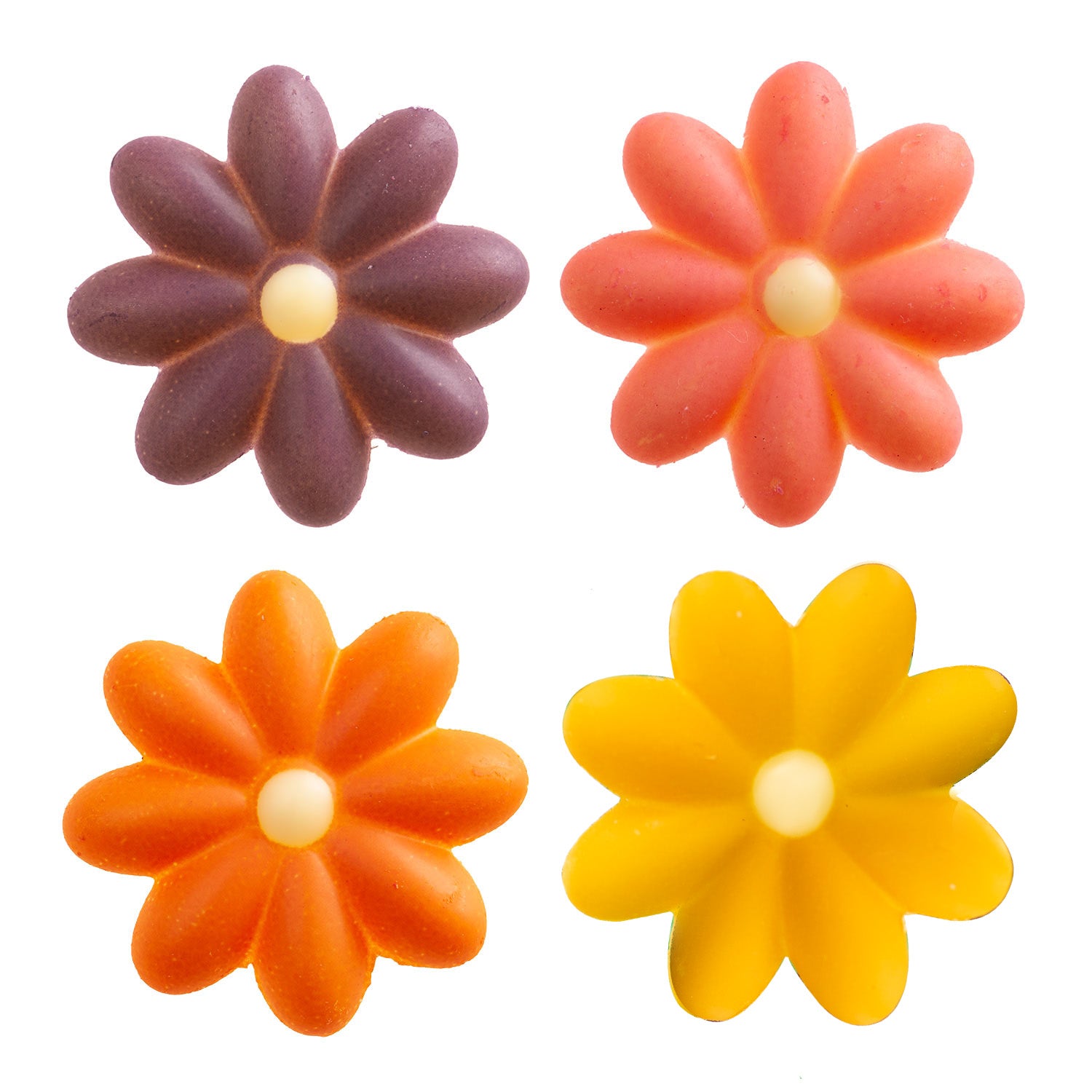 ASSORTIMENT DE FLEURS EN CHOCOLAT BLANC 4 COLEURS Ø 32MM
