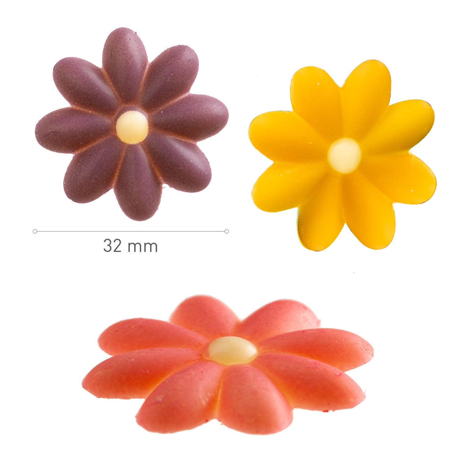 ASSORTIMENT DE FLEURS EN CHOCOLAT BLANC 4 COLEURS Ø 32MM