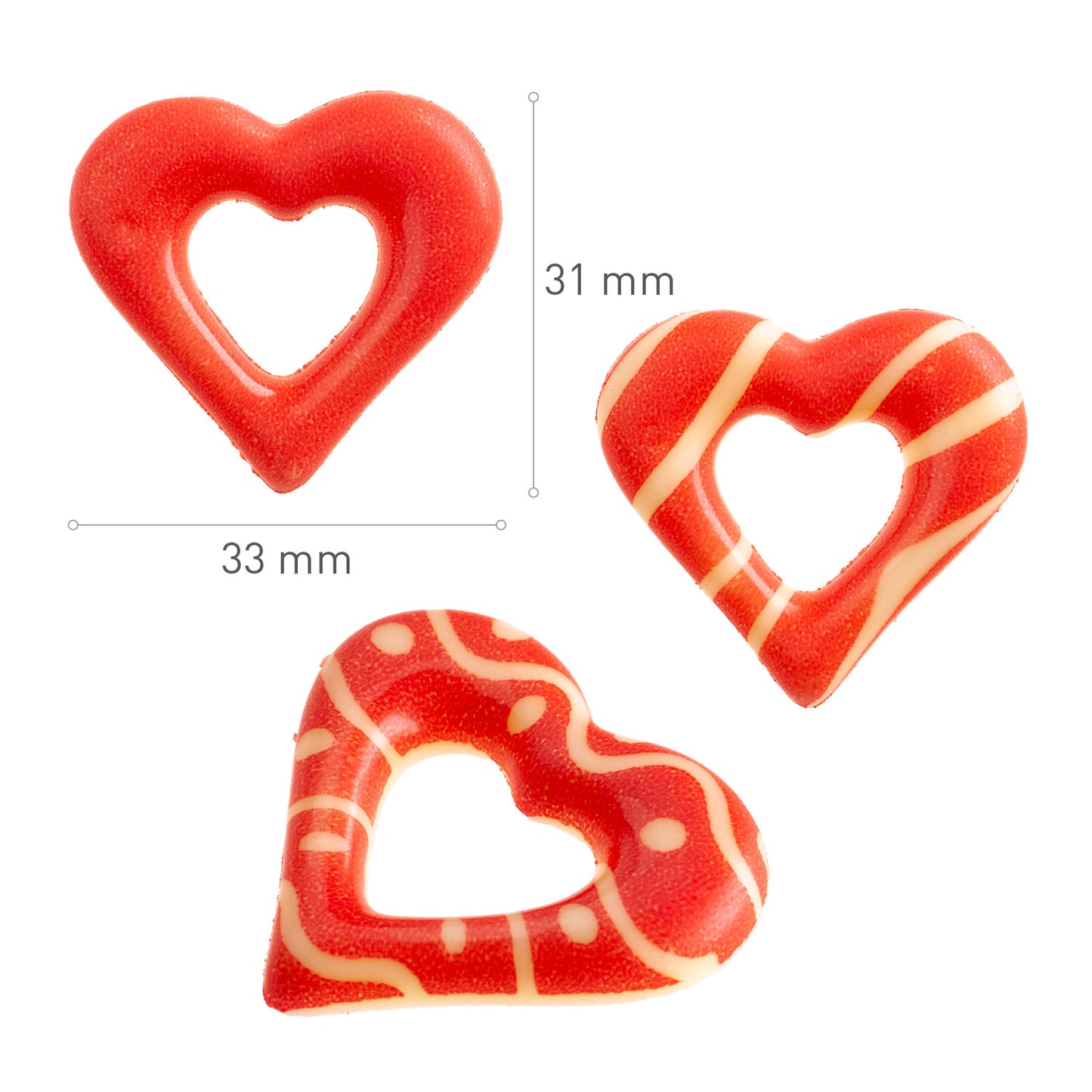 COEURS EN CHOCOLAT BLANC ASSORTIS AVEC TROU 33X31MM