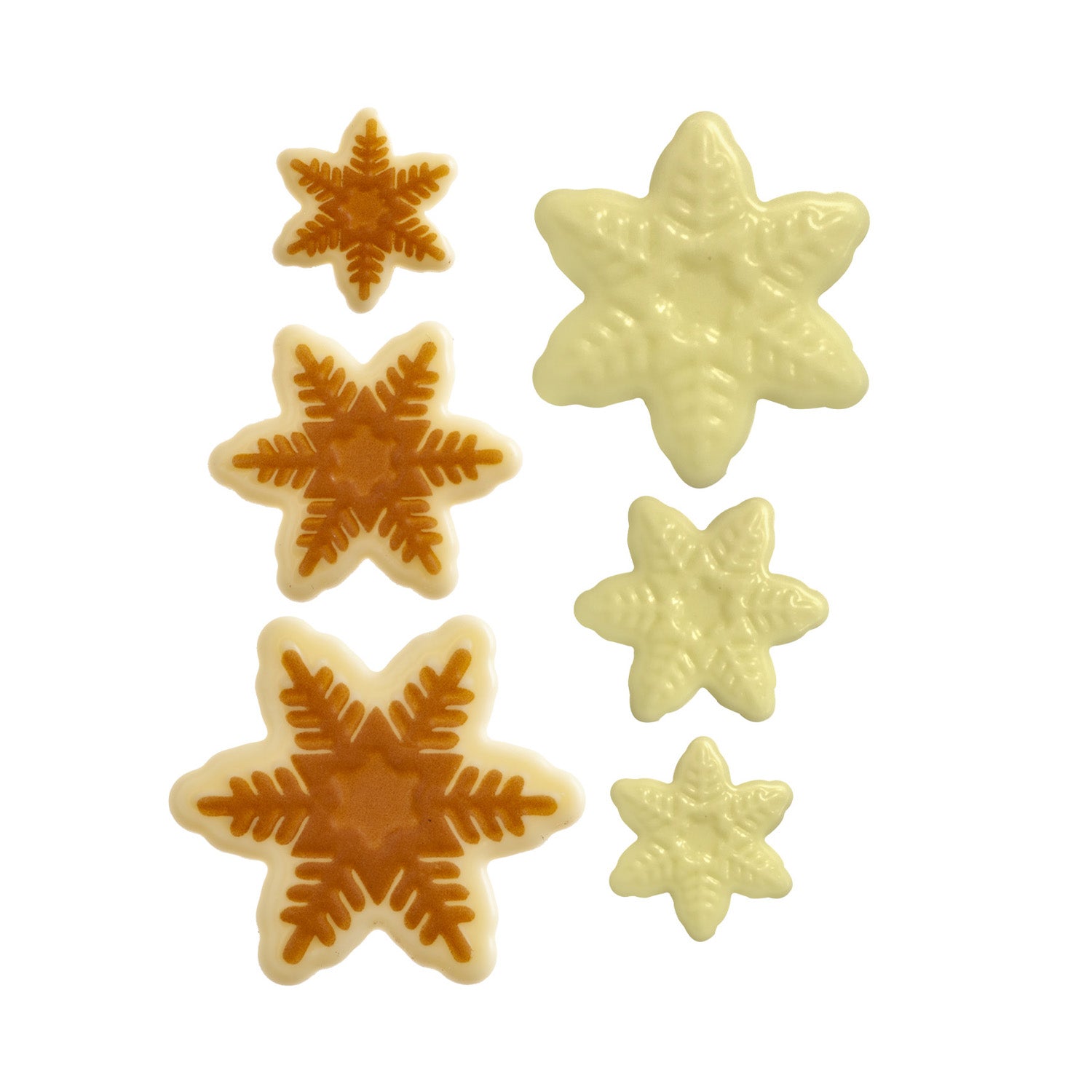 DECORACION CHOCO BLANCO COPOS DE NIEVE 6 MOD 48UDS