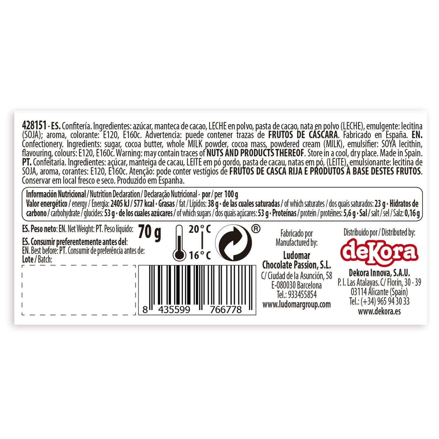 MINI SACO DECORAÇÃO CHOCOLATE DE LEITE 77X121MM