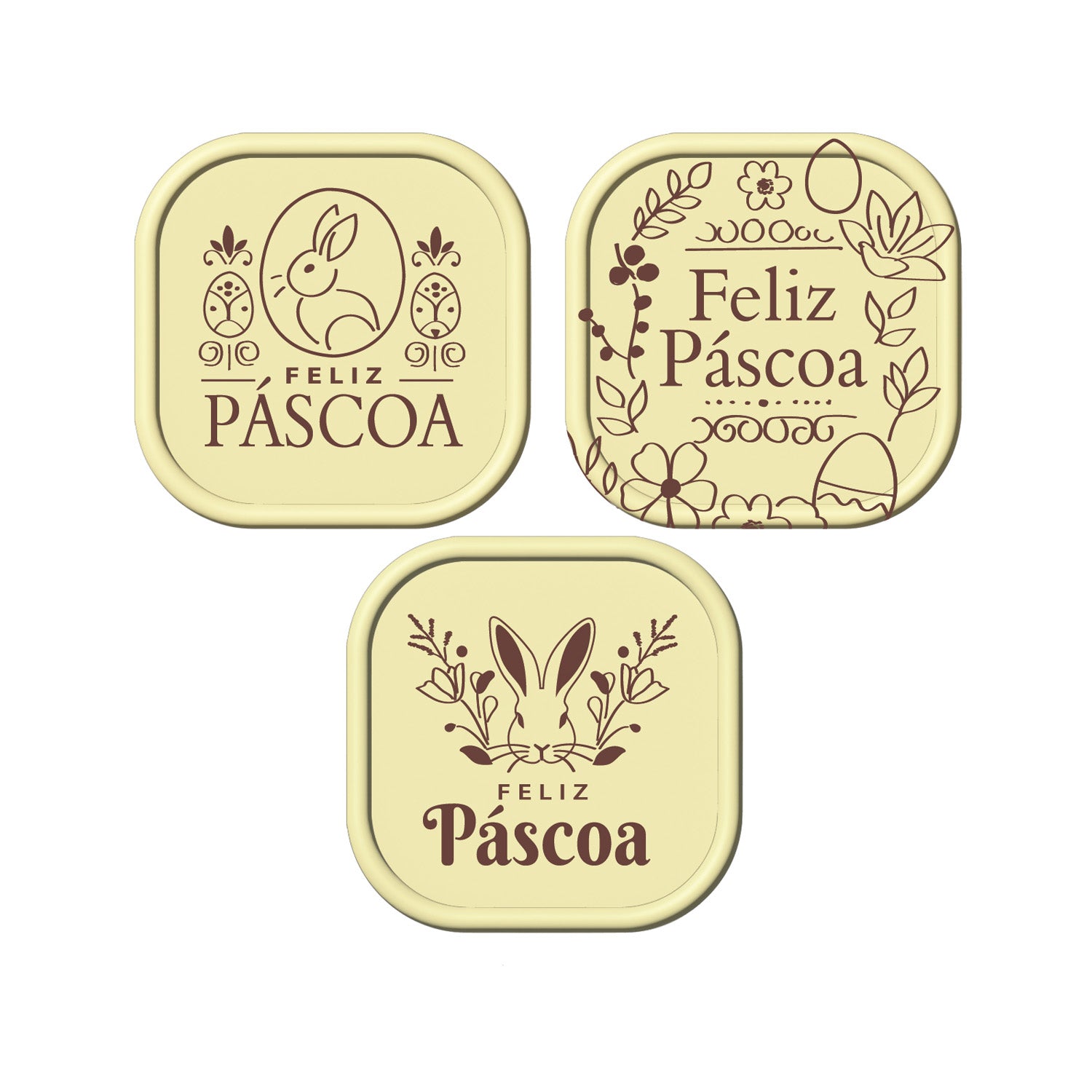 PLACA CHOCO BLANCO FELIZ PASCUA PORTUGAL 49 X 49 MM 45 UDS