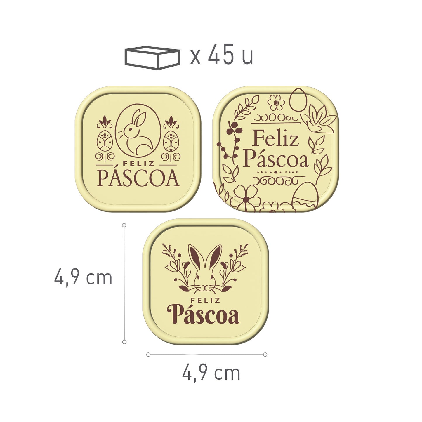 PLACA CHOCO BLANCO FELIZ PASCUA PORTUGAL 49 X 49 MM 45 UDS