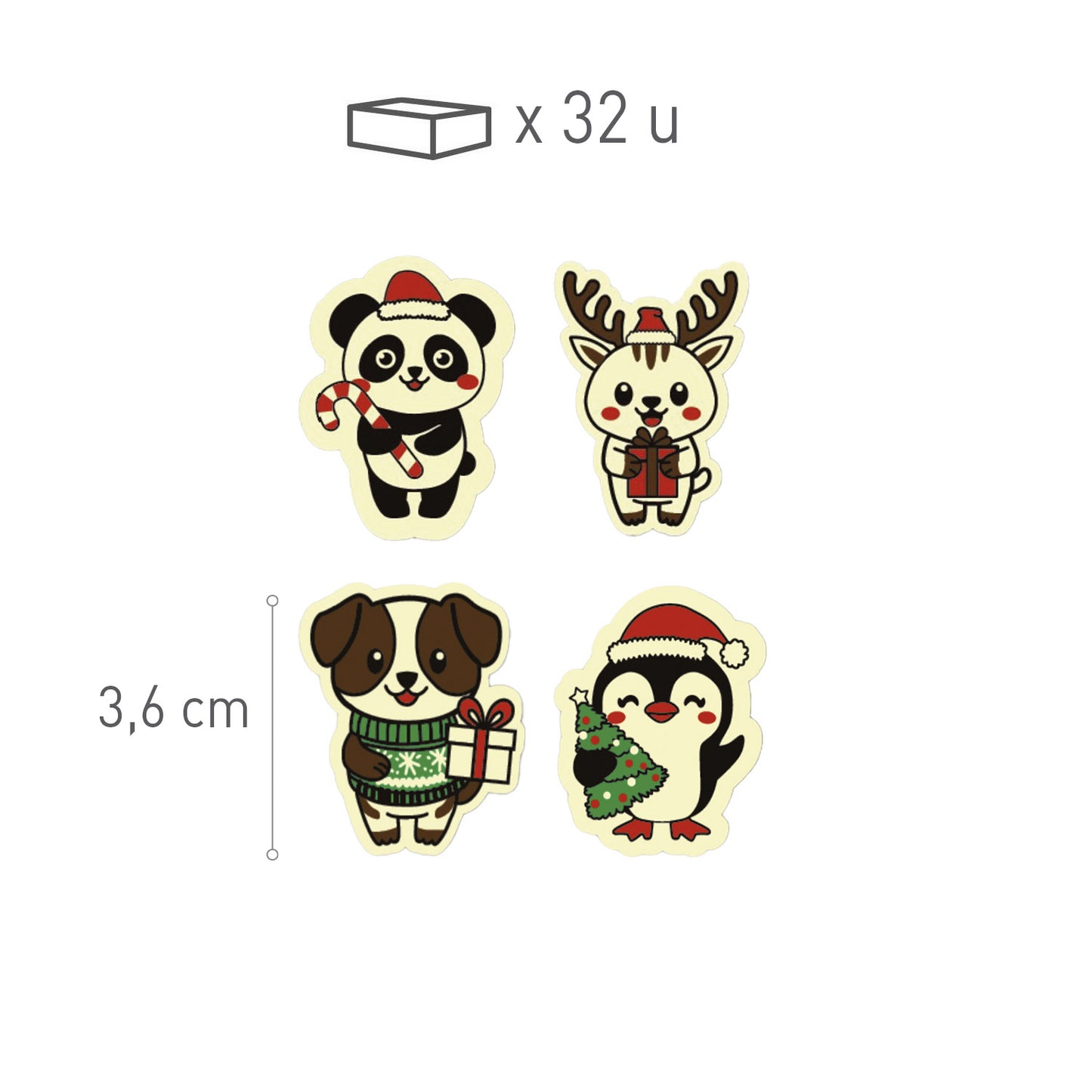 ASSORTED CHRISTMAS ANIMALS WHITE CHOCOLATE BOX 32 UNITS