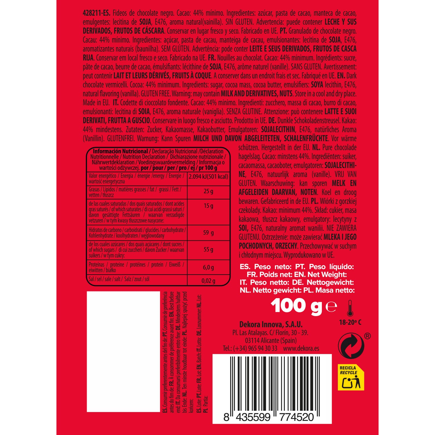 FIDEOS DE CHOCOLATE 100 GR