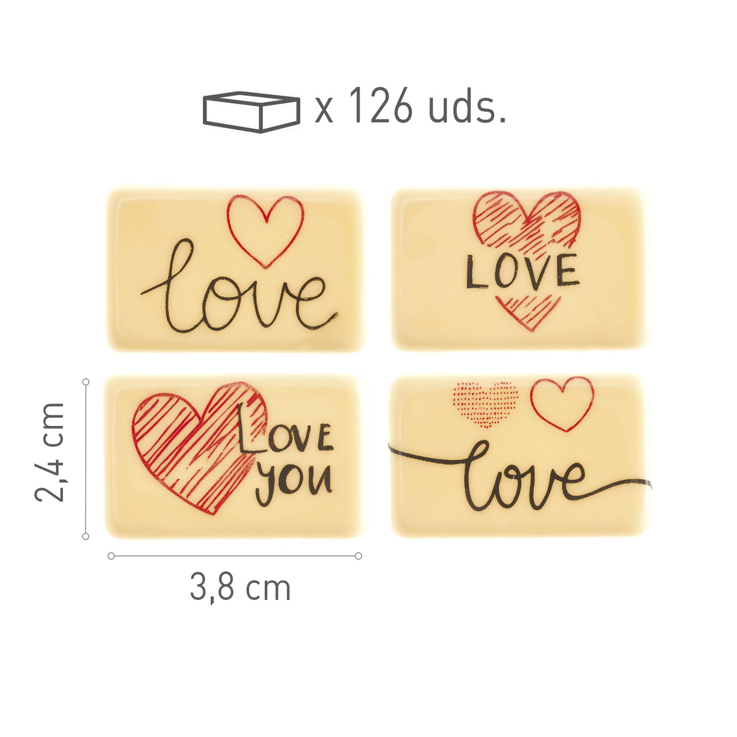 SURTIDO LOVE RECTANGULAR 38X24MM - 126 UDS