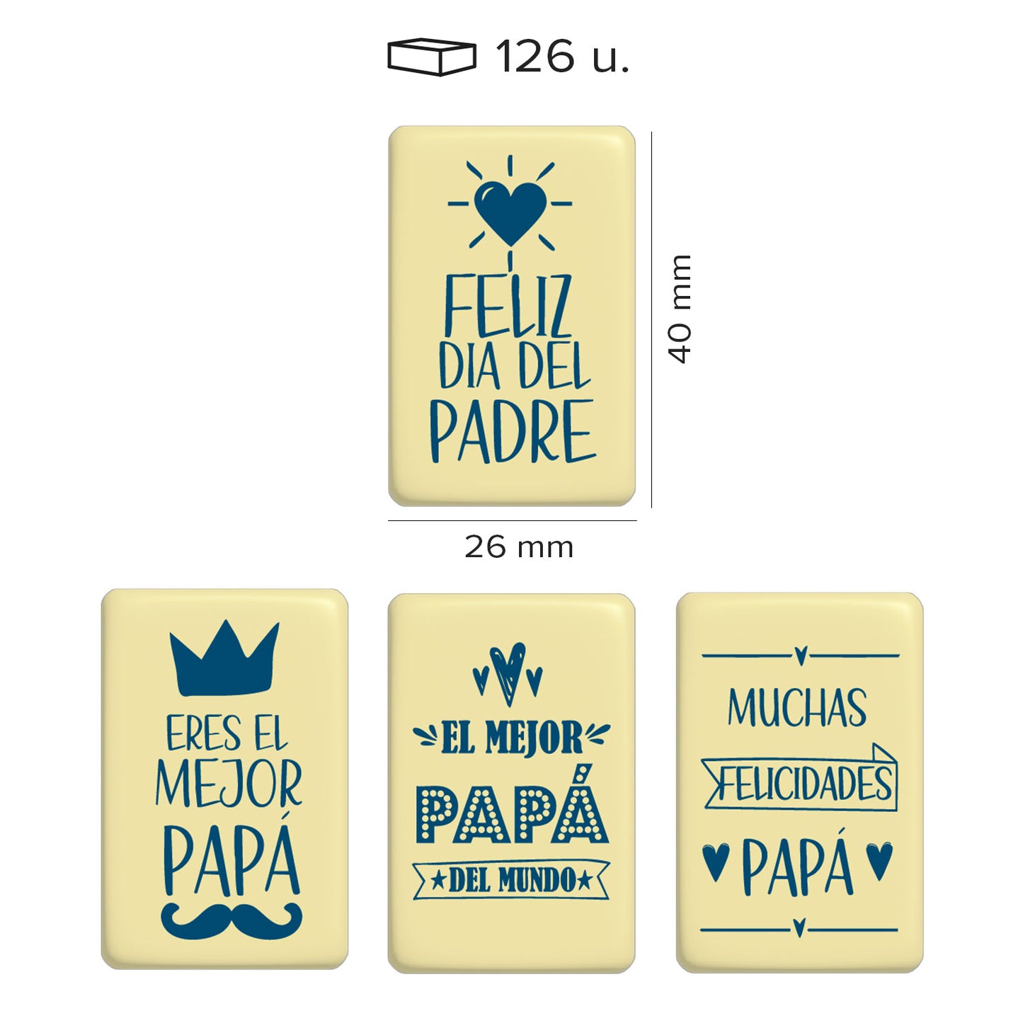 SURTIDO LETRERO CHOCO BLANCO FELIZ DIA PAPA 40X26MM - 126 UD