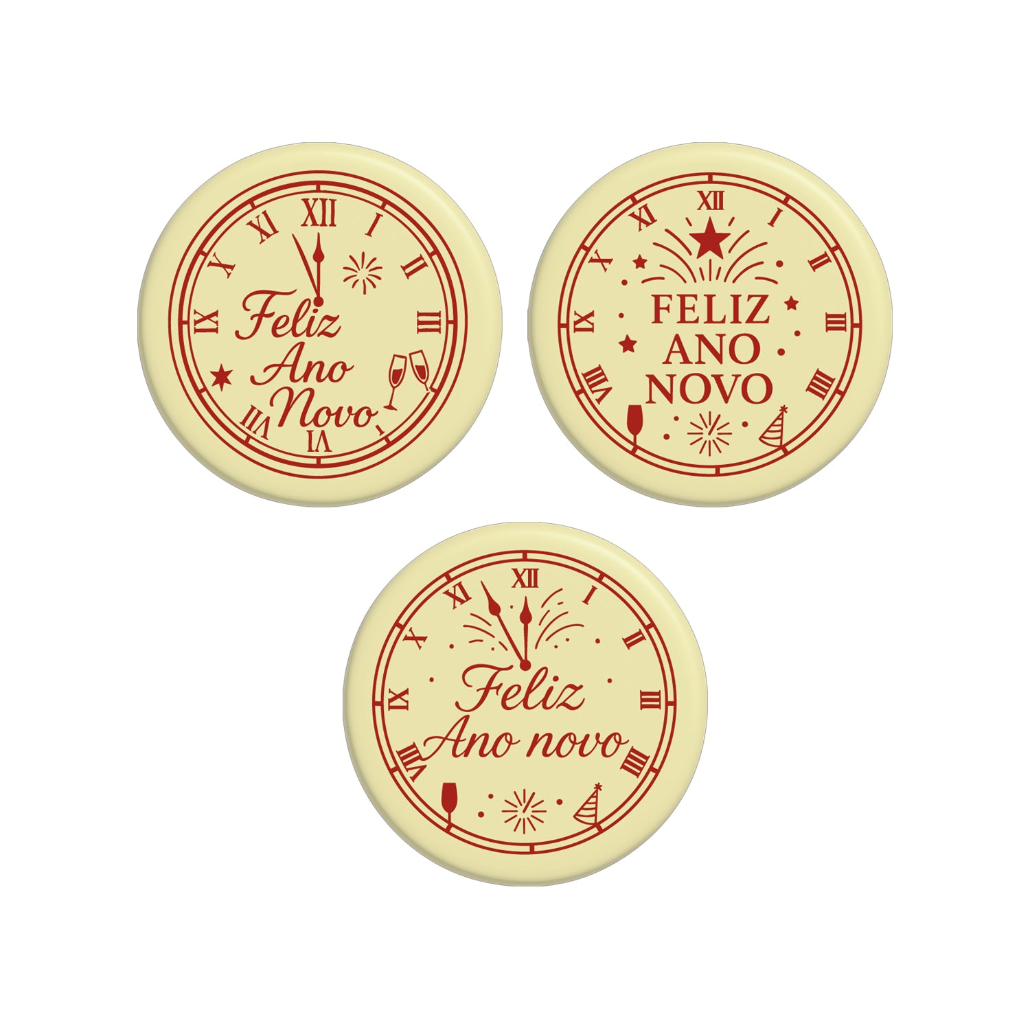 ASSORTIMENT DE CHOCOLAT BLANC FELIZ ANO NOVO Ø5CM - 45 UNITÉ