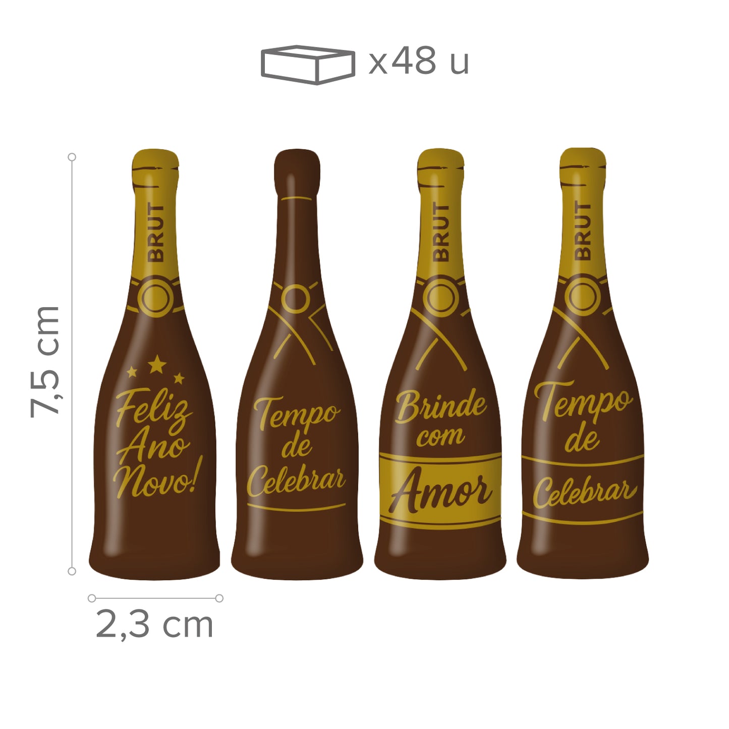 PANNEAU CHOCOLAT NOIR ASSORTI CAVA BONNE ANNÉE 4 MODÈLES 48 UNITÉS